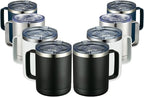 MEWAY 12oz Coffee Mug With Handle 8 Pack Bulk,Stainless Steel Insulated Travel Tumblers With Sliding Lid,Double Wall Vacuum Camping Cup for Hot & Cold Drinks Tea (Multicolor,Set of 8)