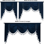 Navy Blue Waterfall Velvet Curtain Valances W79 inches, 1 Panel | Super Soft Velvet Fabric, Waterfall Swag Valances for Kitchen, Living Room, Extra Wide Room Divider Curtains for Dining Room