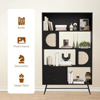 Soohow 4 Shelf Bookcase and Bookshelves with Drawer, 65” Tall Bookcases with Storage Shelves, Bookshelves and Bookcases with Rattan Cabinet and Metal Legs for Home Office, Living Room and Bedroom.