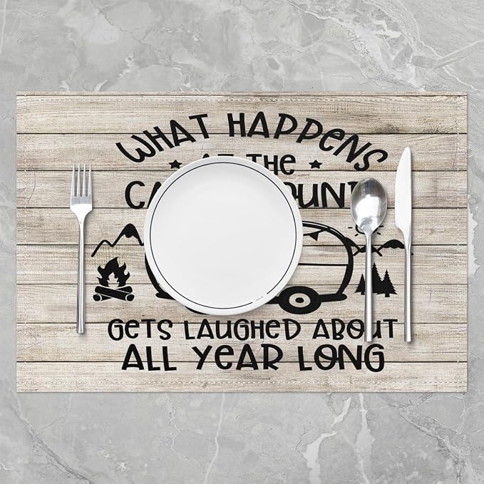 Feelyou Camper Placemats Set of 4 18"x12" Happy Camping Table Place Mats Decor Cartoon Camping Car Placemat for Kitchen Dining Table Farmhouse Trailers Camper Indoor Outdoor Decor Table Mats