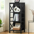 Bookcase, Industrial Small Bookshelf,4-Tier Narrow Bookcase Storage Organizer, Small Book Shelf for Small Spaces, Living Room, Bedroom and Home Office, Black