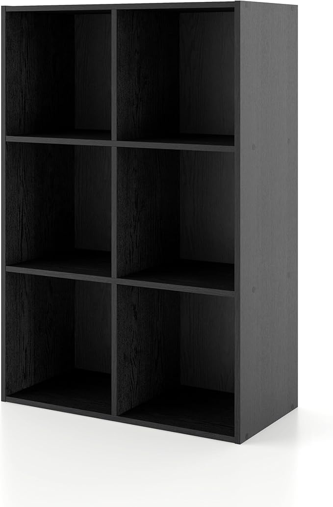 Apexa 6 Cube Storage Organizer Shelves, Stackable Wood Bookcase Fits Cubby Bins for Organization, Dorm Teen Room Decor & Home Office, Black