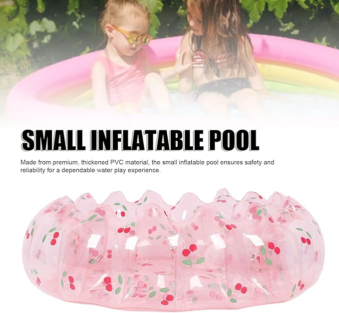 Inflatable Swimming Pool, Portable Play Pit Pool for Kids, 29 Inch PVC Material, Indoor Outdoor Use, Transparent Cherry