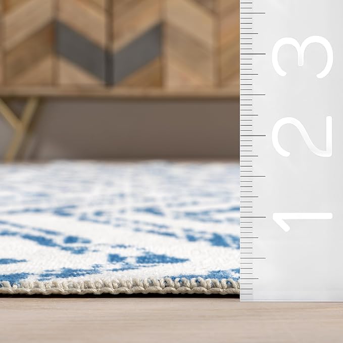 nuLOOM Rosanne Machine Washable Geometric Ultra Thin Runner Rug, 2' 6" x 10', Blue