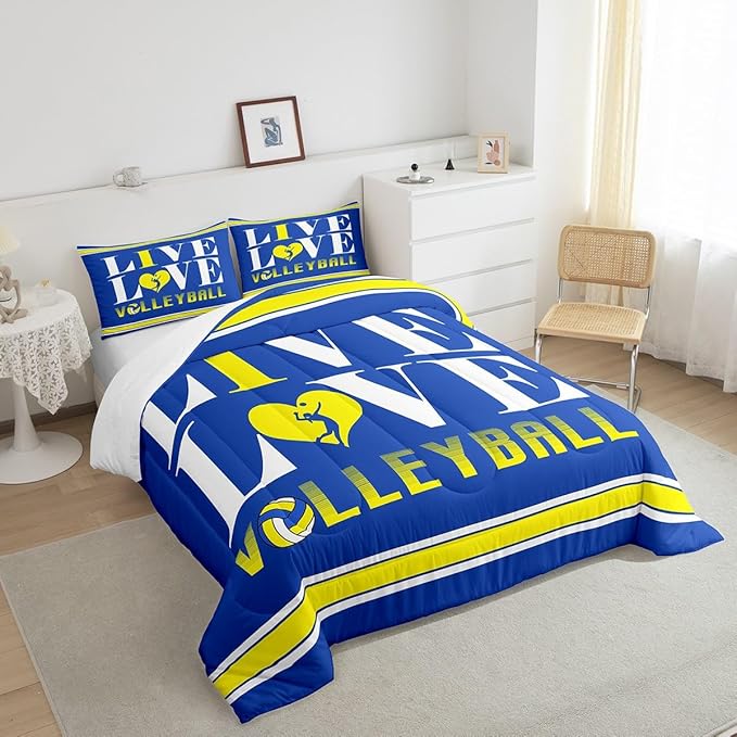 Feelyou Kids Volleyball Comforter Set King Size Sports Game Bedding Set for Boys Girls Teens Bedroom Decor Volleyball Player Comforter Women Men Sports Theme Duvet Set with 2 Pillow Case