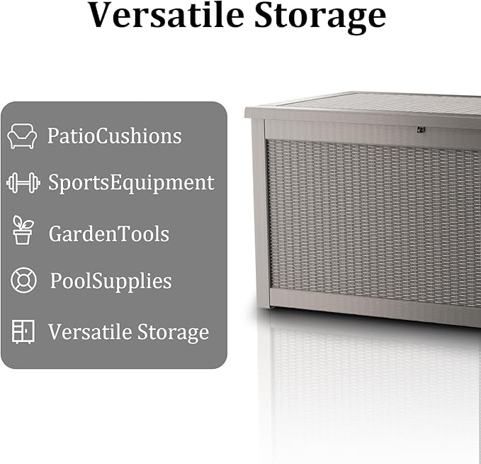 320 Gallon Waterproof Deck Box, Lockable Resin Storage Box for Patio Furniture Cushions Garden Tools and Outdoor Delivery Storage, Coffee