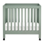 Babyletto Origami Mini Portable Crib Folding with Wheels in Light Sage, 2 Adjustable Mattress Positions, Greenguard Gold Certified