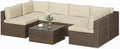 SUNVIVI OUTDOOR 7 Piece Patio Sectional Sofa Outdoor All Weather Brown PE Wicker Furniture Set, Paito Conversation Sofa Set with Glass Table, Removable Beige Cushions