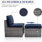 BACKYARD EXPRESSIONS PATIO · HOME · GARDEN w Backyard Expressions 2 Pc. Outdoor Conversation Chair Set with Storage and Ottoman, 250lb Weight Capacity, Navy Blue/Grey Wicker