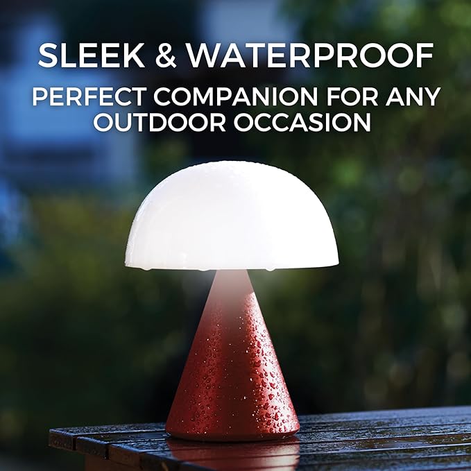 Lexon Mina L Mushroom Lamp - 9 LED Color Table Lamp for Bedrooms, Living Room & Office - Cordless, Rechargeable with 24h Light & Dimmer, Aluminum, Large - Soft Gold