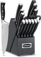 Cuisinart 15-Piece Knife Set with Block, High Carbon Stainless Steel, Forged Triple Rivet (Black/Black)