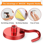 MIKEDE Strong Magnetic Hooks, 110Lbs Heavy Duty Magnetic Hooks for Cruise, Neodymium Earth Magnets with Hooks for Hanging, Super Metal Magnetic Hanger for Grill, Storage (Red,10 Pack)