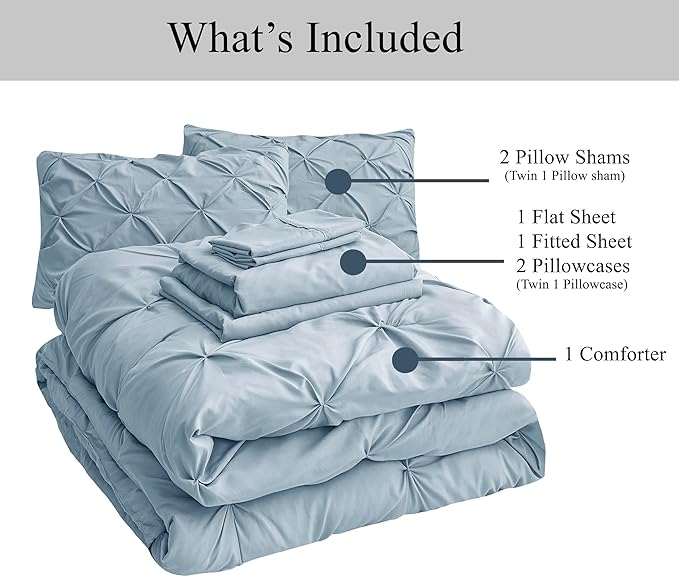 Lane Linen Twin XL Comforter Set, 5 Piece Twin XL Bedding, Pintuck Twin XL Bed in a Bag, Twin XL Bedding Comforter Sets, Twin XL Bed Comforter Set with Sheets, Pillowcase & Sham, Bed Set - French Blue