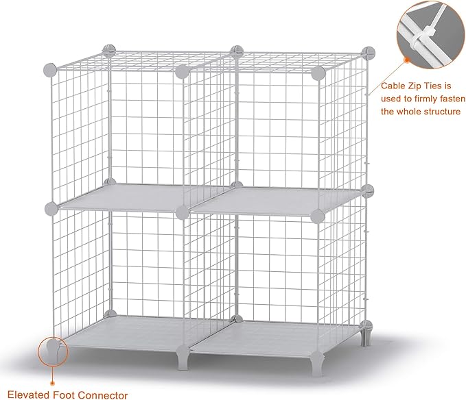 HOMIDEC Wire Cube Storage, Storage Shelves 4 Cube Bookshelf Bookcase Closet Organizer and Storage, Wire Storage Shelves Multi-Use DIY Storage Cube Shelf for Books, Toys, Clothes, Tools