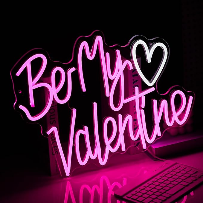 Be My Valentine Neon Sign Dimmable Pink LED Letters Light Up sign for Wall Decor USB Valentine Neon Light for Valentine's Day Lover Gift Bedroom Atmosphere Decor(12.6 * 16.5In)