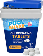Pool Shark Swimming Pool Chlorine Tablets - 3-Inch Chlorine Tablets - Slow-Dissolving 90% Active Chlorine Tabs - Pool Chemicals for Inground Pools, Above Ground Pools, Saltwater, Spa, Hot Tub (25 lbs)