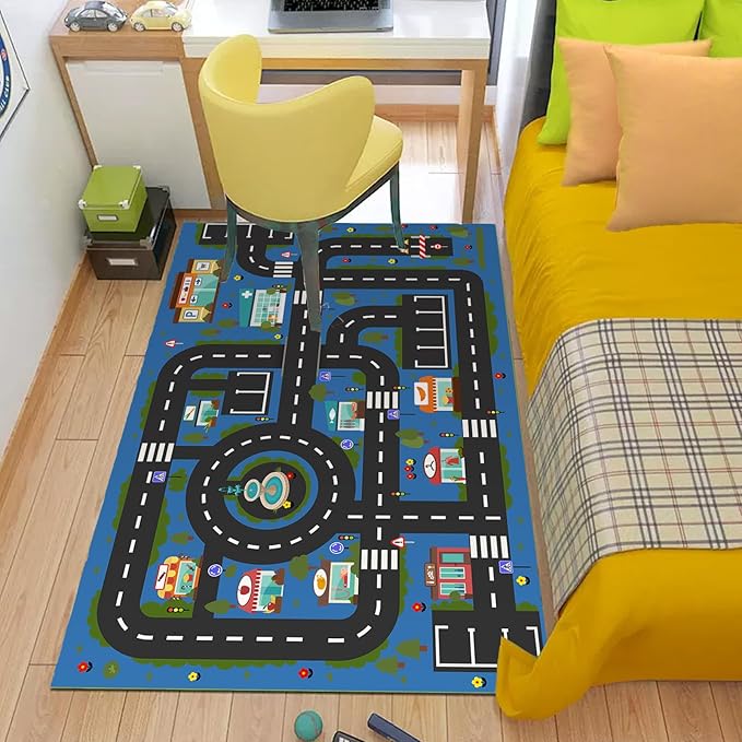 Analog ABC Kids Rug Playroom Car Rug Play Mat City Life Road Rug for Cars Fun City Map for Carpet for Bedroom Boys (39 * 59 inches, Hope City)