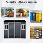 8x4ft Resin Outdoor Storage Shed with Two-Window and Double-Door, Plastic Shed with Floor for Gargen, Patio, Yard, Lawn, Grey (1 Doors) (Black, 4x8ft)