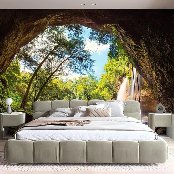 FENDROM Green Misty Forest Tapestry Wall Hanging Nature Mountain Cave Landscape Tapestry Waterfall River Tapestries for Bedroom Living Room Dorm Decor