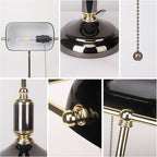 FIRVRE Bankers Desk Lamp with Pull Chain Switch Plug in Fixture, Black Glass Shade Desk Lamps, Golden and Black E26 Base, Traditional Library Lamp for Office,Piano,Study Room