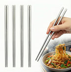 Stainless Steel Chopsticks 5 Pairs, 9 Inch Reusable Metal Chop Sticks, Lightweight Hollow Design, Square Anti-Roll & Non-Slip Tips, Dishwasher Safe Food Grade 18/8