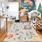 kid rug carpet playmat for toy cars and trains,road traffic kids play area rug,city Life town play Mat for Playroom Bedroom Boys,Children's Educational Fun Throw Rug with Rubber Backing 31X71IN