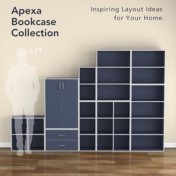 Apexa 4-Tier Cube Storage Organizer Shelves, Stackable Wood Bookcase Fits Cubby Bins for Organization, Dorm Teen Room Decor & Home Office, Steel Blue