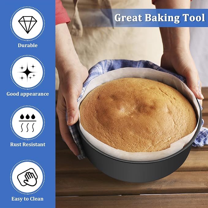 P&P CHEF 8 Inch Cake Pan Set, 2Pcs Non-stick Round Baking Cake Pans Tins | Stainless Steel Core & Nonstick Coating, Good for Baking Layer Tier Cakes for Birthday Wedding, Deep Side & One-piece Design
