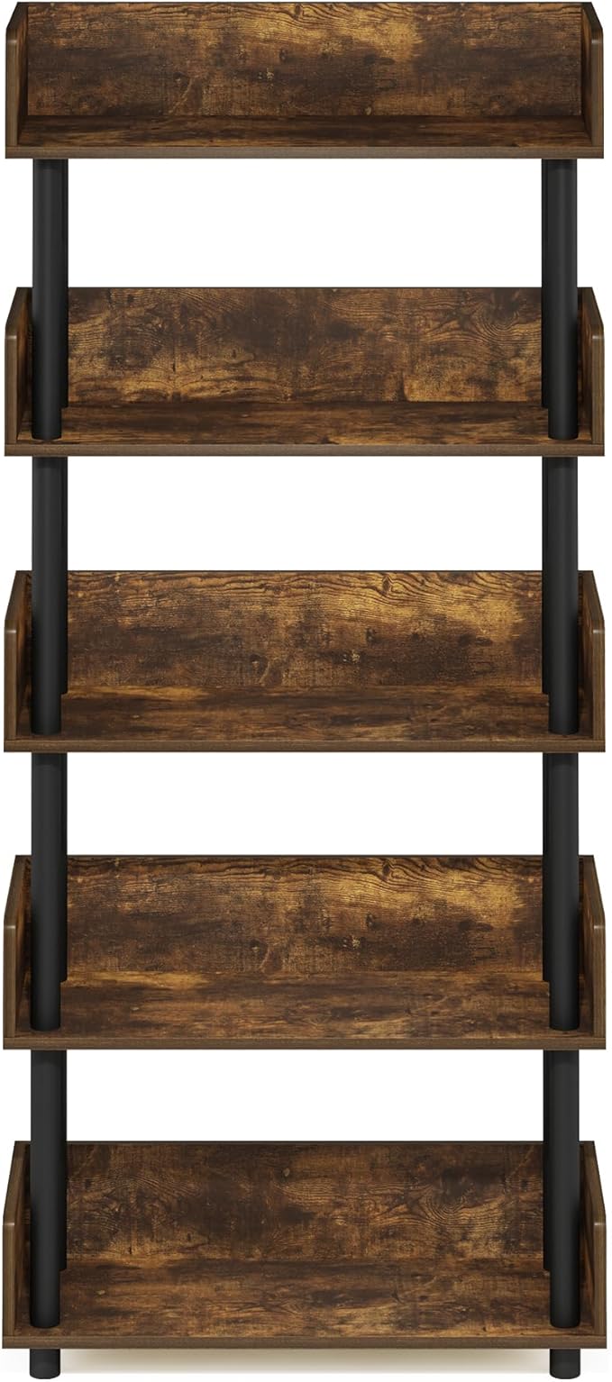 Furinno Turn-N-Tube 5-Tier Toolless Display Rack, Amber Pine/Black