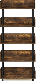 Furinno Turn-N-Tube 5-Tier Toolless Display Rack, Amber Pine/Black