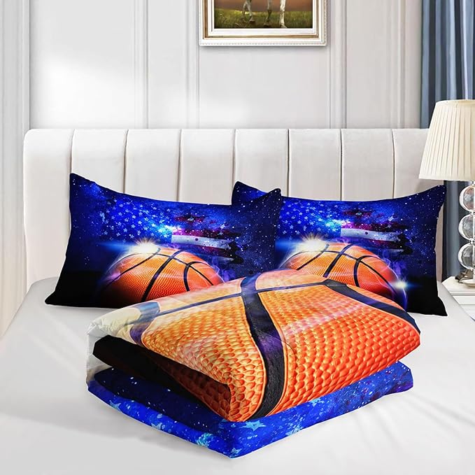 Datura home Kids Comforter Set Basketball Printed Pattern Bedding Set with 1 Comforter and 2 Pillowcases for Girls Boys Bedroom All Season(Basketball Queen)