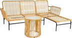 3-Piece Outdoor PE Rattan Furniture Set, Patio Wicker Conversation Loveseat Sofa Sectional Couch with Thick Cushion for Backyard, Deck, Poolside, Zn-Light Yellow