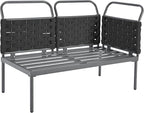 5-Piece Outdoor Furniture Sectional Conversation Sofa Set with Loveseat, Glass Table and Removable Cushions, All Weather Patio Woven Rope L-Shaped Couch for Garden Backyard, Black+Gray