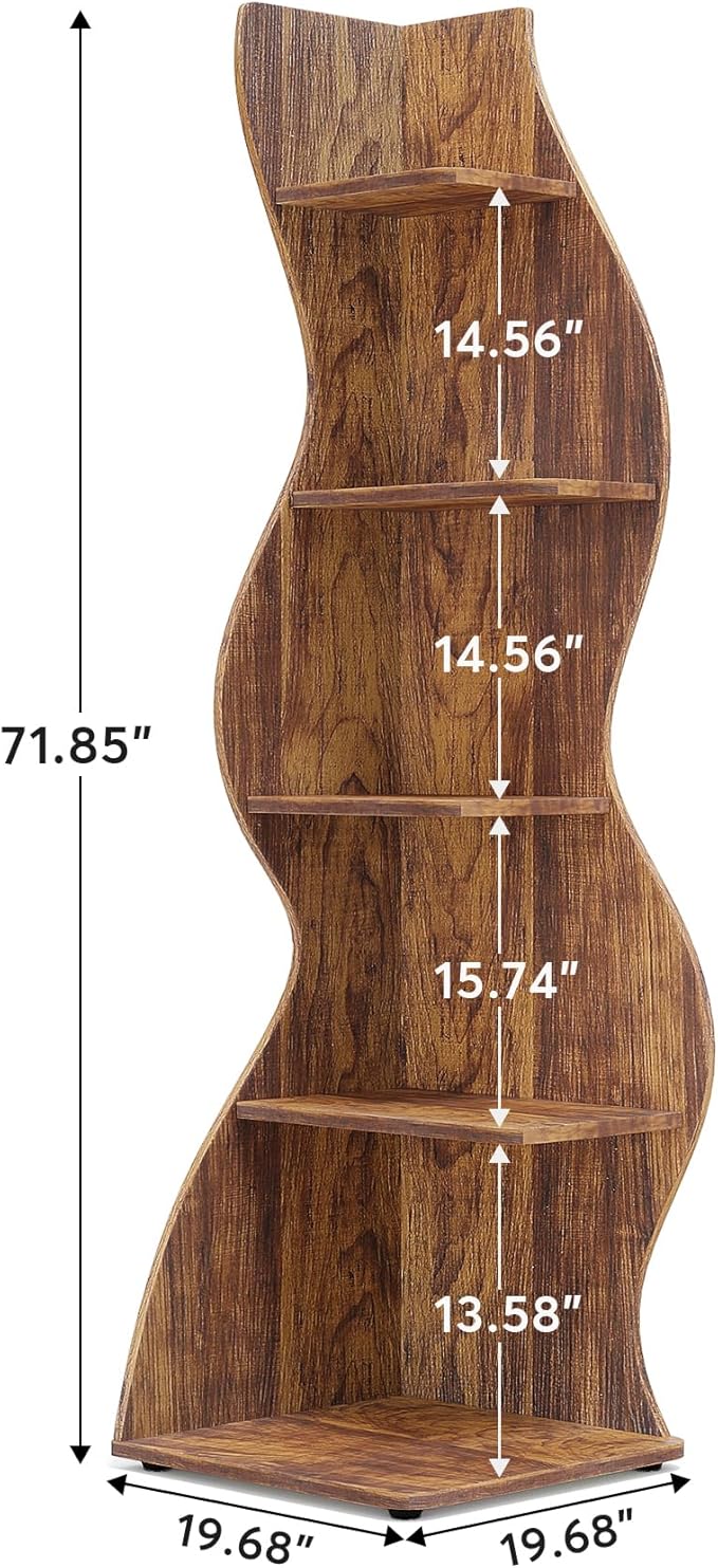 Small Corner Shelf, Modern 5-Tier Wall Corner Bookshelf, Stylish Bookcase Storage Rack for Small Space,Living Room. Bedroom