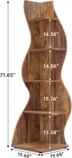 Small Corner Shelf, Modern 5-Tier Wall Corner Bookshelf, Stylish Bookcase Storage Rack for Small Space,Living Room. Bedroom