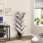 10 Tier Tree Book Shelf, Floor Standing Wood Bookshelf for Narrow Space, Storage Organizer Bookshelves for Books/CDs/Magazine, Bookcase with Shelves for Home Office, Living Room - Dark Grey