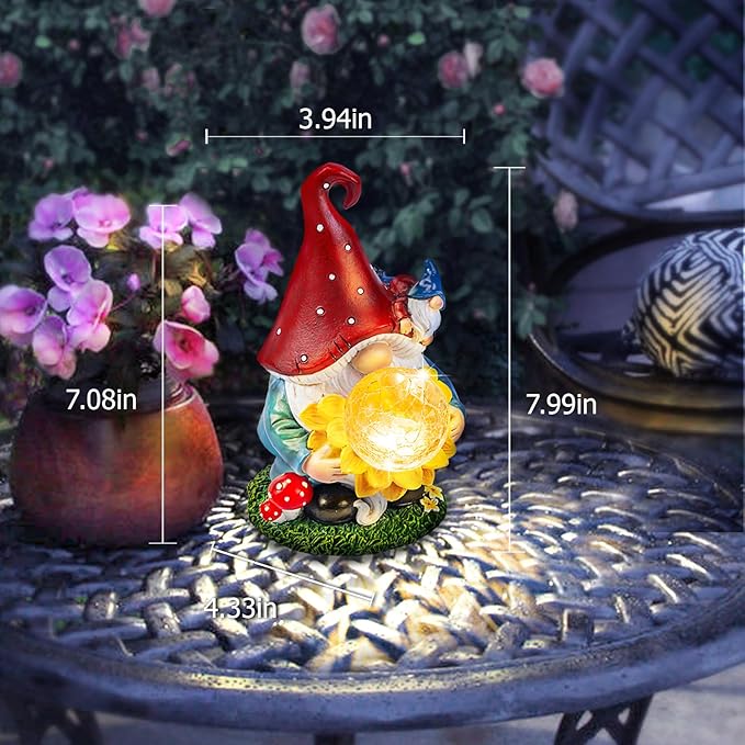 Solar Gnomes Garden Decor Outdoor Statues, Gnomes Gardening Gifts for Women Mom, Gnomes Decorations for Yard with Sunflower Decor Solar Lights for Outside, Patio, Lawn, Porch Decor