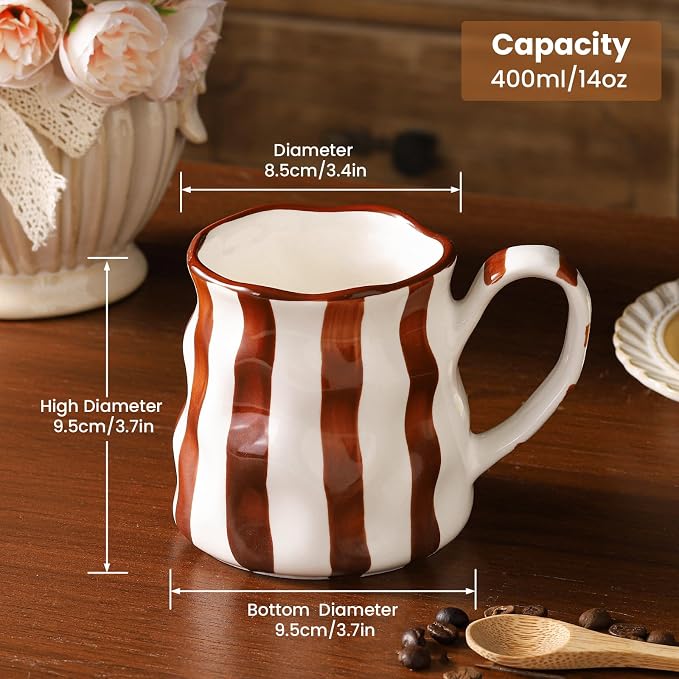 Ceramic Mug,14 oz Cute Mug,Cute Coffee Mug,Large Mug,Ceramic Coffee Mug,Hand-Painted Coffee Cup (Brown)