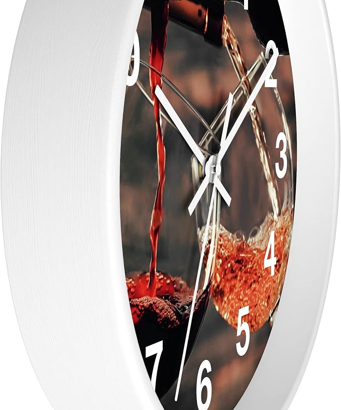 Mozingo ~ Wine Clock for Kitchen Bar Wall It's Wine O'clock Silent Time Gift Home Decor Made In USA, 10" (Hour Marks - Numbers, Clock Frame Color - White, Wine Theme #01)