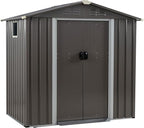 JYQAQA 6x4 FT Outdoor Garden Storage Shed,Waterproof Metal Garden Sheds with Lockable Double Door,Weather Resistant Steel Tool Storage House Shed forPatio,Lawn Gray