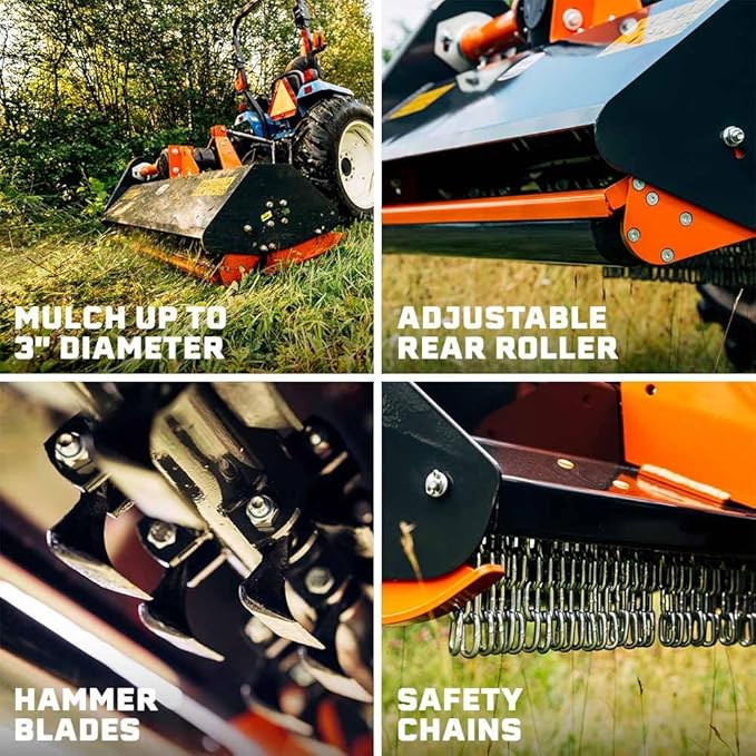 Titan Attachments 3 Point Flail Mower, 72" Charcoal Finish Fits Cat 1 Tractors, Replaceable Hammer Blades, 30-60 HP Mulch and Finish Mower for Uneven Terrain, Lawn Tractor Accessories