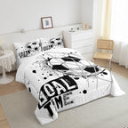 Erosebridal Kids Football Comforter Set Twin Size American Soccer Bedding Set Sports Games Duvet Sets for Boys Girls Children Teens Geometric Polygon Down Comforter for Bedroom, Black White