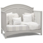 Delta Children Perry 6-in-1 Convertible Crib - Greenguard Gold Certified, Moonstruck Grey + Simmons Kids Radiant Sky Dual Sided Baby Crib Mattress and Toddler Mattress (Bundle)
