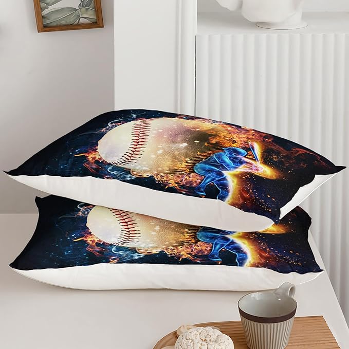 Axolotl 3D Baseball Comforter Set Twin,Sports Bedding,Red Blue Water Fire Comforter Set,Sports Baseball Loveer Bedding Set,Sport Game Comforter for Kids Boys Teens Adults,1 Quilt 2 Pillowcases