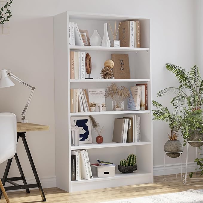 Farini 5 shelf boockase Display Bookcase Freestanding Wooden Bookshelves for Home Office Living Room,60 Inch Height,White