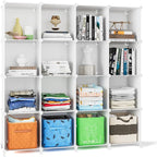 FUNLAX Cube Storage Shelf, 16 Storage Cubes Closet Organizers and Storage Portable Cube Storage Organizer Plastic Bookshelf Bookcase for Study Room, Bedroom, Office, White