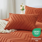 CozyLux Full Size Comforter Set Burnt Orange - 3 Pieces Terracotta Boho Tufted Shabby Chic Bedding Comforter Set for All Seasons, Chevron Bedding Sets with Comforter & 2 Pillow Shams