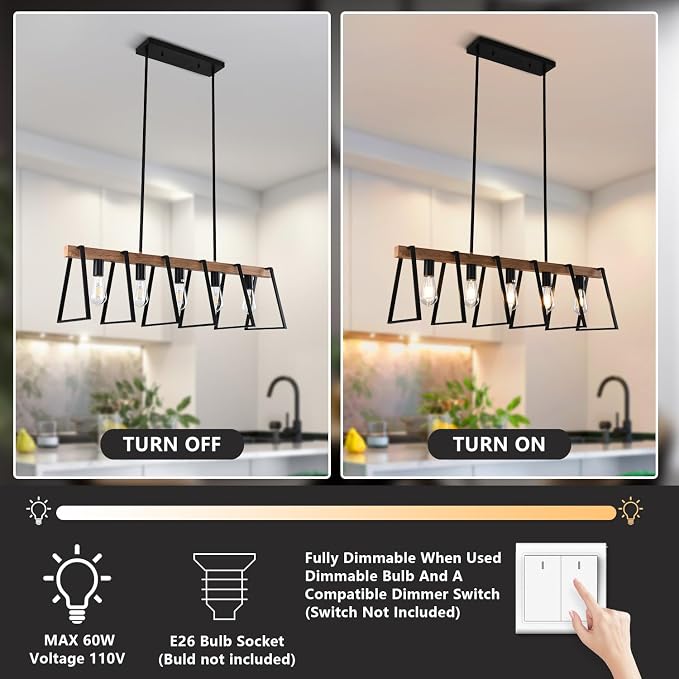 Rustic Wood Chandeliers Farmhouse 5 Light Dining Room Light Fixtures Mid Century Modern Black Linear Chandelier Industrial Kitchen Island Rectangle Pendant Light
