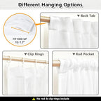 MYSKY HOME White Sheer Curtains 63 inch length Light Filtering Semi Sheer Curtains for Bedroom Short Window Treatment Privacy Protect Drapes Set, Back Tab Boho Farmhouse Linen Soft, 50" Wide, 2 Panels