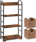 Vagusicc 4 Tier Bookshelf with 2 Storage Baskets, Tall Bookcase Shelf Storage Organizer Wood Book Shelf, Modern Shelf Rack Shelves with Steel Frame, Multipurpose Bookshelf for Bedroom Living Room
